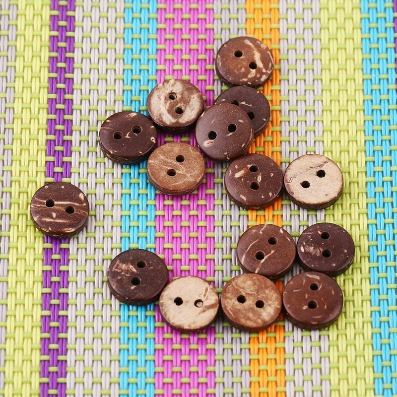 woobles Wooden Buttons, 400Pcs Natural Brown Coconut Shell 2 Holes Sewing Buttons Scrapbooking Decor Accessories 10mm - Image 3